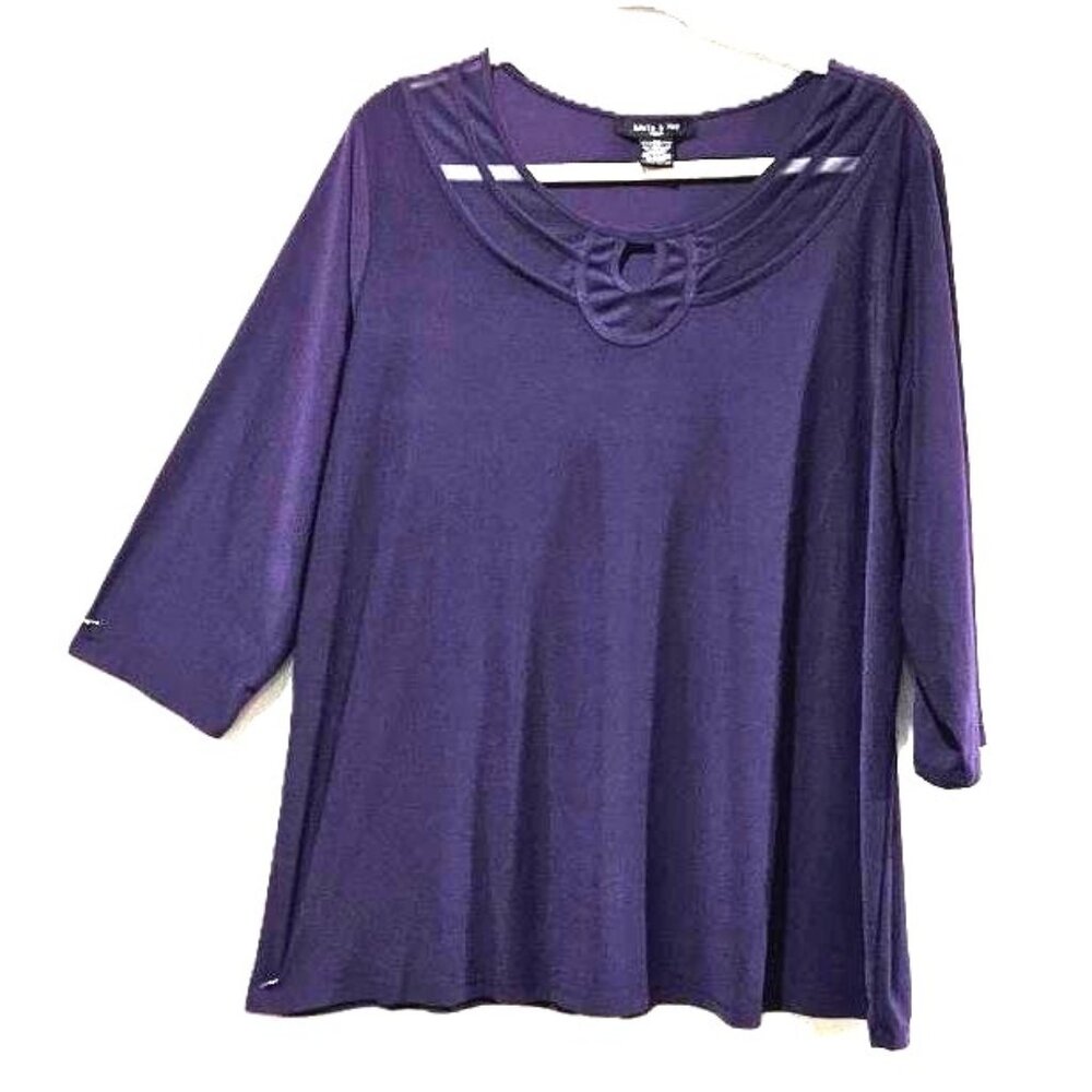 PLUM PURPLE FALL CUTOUT NECKLINE ¾ SLEEVE TOP TUNIC  2X  CRUISE TRAVEL RESORT